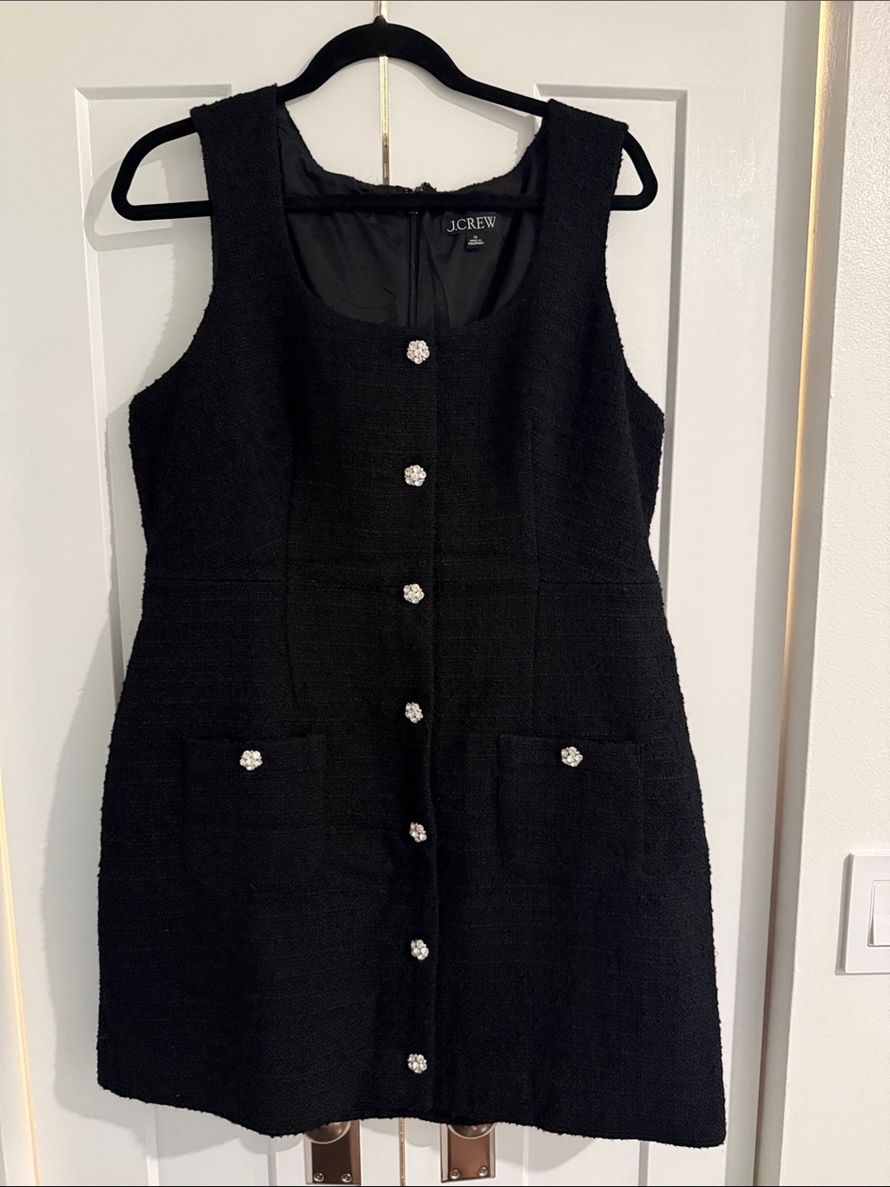 J. Crew Black Bouclé Sleeveless Button-Front Mini Dress